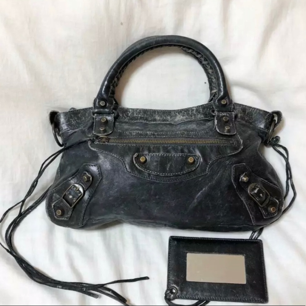 Black Rustic Balenciaga City Bag Small